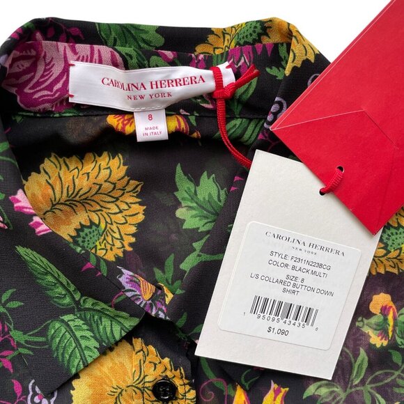 Carolina Herrera Floral Sheer Blouse Black - Picture 6 of 9
